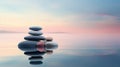 Minimalist Zen garden at dawn, harmonious balance of nature and simplicity, smooth stones in tranquil water Royalty Free Stock Photo