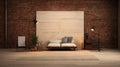 Minimalist Zen-inspired Room With Brown Couch And Brick Walls Royalty Free Stock Photo