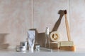 Minimalist zero waste bath and skin care still life Royalty Free Stock Photo