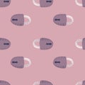 Minimalisti retro lock silhouettes seamless pattern. Cartoon doodle ornament in purrple tones on pink pale background