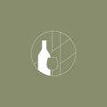 Minimalistic abstract green and white logo for alcoholic bar, shop, restaurant. Bottle and Glass for red wine. Nothing extra Royalty Free Stock Photo