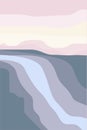 Minimalistic abstract landscape waterfall sun mountains vector Royalty Free Stock Photo