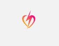 Minimalistic abstract logo icon yellow and pink heart and lightning