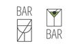 Minimalistic abstract set of logos for alcoholic bar, shop, restaurant. A glass for red wine and martini with the inscription \