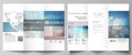 Minimalistic abstract vector illustration of editable layout of two creative tri-fold brochure covers design business
