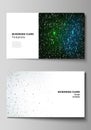 The minimalistic abstract vector layout of two creative business cards design templates. Binary code background. AI, big Royalty Free Stock Photo