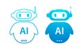 Minimalistic AI robot icons with a blue gradient, representing artificial intelligence, chatbot technology, and futuristic digital