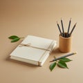 A minimalistic arrangement featuring a stack of two cream-colored notebooks tied Royalty Free Stock Photo