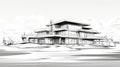 Minimalistic Art Drawing of a Modern Golf Clubhouse with Panoramic Views AI Generated