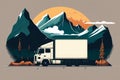 Minimalistic Art of a Reliable Delivery Truck on a Picturesque Mountain Route