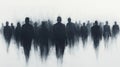 This minimalistic artwork depicts an abstract outline of a group of people, with each figure defined by sharp black outlines Royalty Free Stock Photo