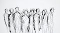This minimalistic artwork depicts an abstract outline of a group of people, with each figure defined by sharp black outlines Royalty Free Stock Photo