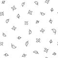 Minimalistic autumn leaves doodle outline seamless pattern