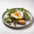 Minimalistic Avocado Fried Egg Toast White Background