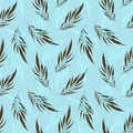 Minimalistic background with brown leaves palm tree on blue backdrop. Modern Vintage exotic collage tropical plants Royalty Free Stock Photo