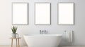 Minimalistic Bathroom Mockup With Three Framed Pictures Royalty Free Stock Photo