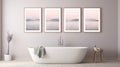 Minimalistic Bathroom Wall Decor Pink Bathtub With Ocean Views