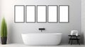 Minimalistic Bathroom Wall Decor: Three Empty Frames Mock-up Royalty Free Stock Photo