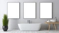 Minimalistic Bathroom Wall Decor Three Framed Posters In Bold Chromaticity Royalty Free Stock Photo