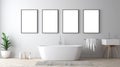 Minimalistic Bathroom Wall Mock-up With Three White Acrylic Frames