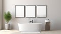 Minimalistic Bathroom Wall With Three Empty Frames Mock-up Royalty Free Stock Photo