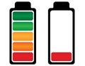 Minimalistic battery cell, full and empty, set, vector illustration