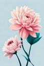 a minimalistic and beautiful peony flowers background in cloudy sky blue and pale terra pastel colors. wallpaper artwork