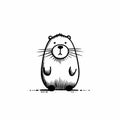 Minimalistic Beaver Cartoon Doodle Line Art