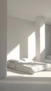 Minimalistic bedroom with morning sunlight