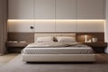 a minimalistic bedroom with neutral colors, a king-size bed, and bedside lamps