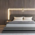 A minimalistic bedroom with a platform bed, neutral color palette, and a focus on simplicity1, Generative AI