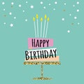 Minimalistic birthday greeting card with big cake and lettering happy birthday.