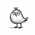 Minimalistic Black And White Bird Cartoon Doodle Royalty Free Stock Photo