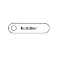 A minimalistic black and white graphic button design featuring the text \