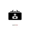 A minimalistic black and white icon depicts a rectangular lock box with a handle on Royalty Free Stock Photo