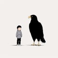 Minimalistic Black And White Illustration Of A Child And Eagle