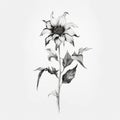 Minimalistic Black And White Sunflower Sketch: Darkly Romantic Tattoo-inspired Art