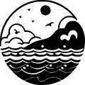 Ocean - black and white vector illustration Royalty Free Stock Photo