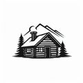 Minimalistic Black Wooden Cabin Hut Silhouette Logo Design