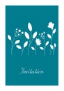 Minimalistic blue invitation. ÃÂ¡ard with white floral pattern
