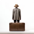 Minimalistic Brown Leather Suitcase Bag On Man\'s Shoulder