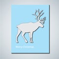 Minimalistic card with caribou. White deer on blue background. C