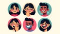 Minimalistic Cartoon Circle Faces Set with Hispanic Female and Middle Eastern Male AI Generated