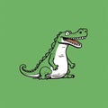 Minimalistic Cartoon Crocodile Doodle On Green Background