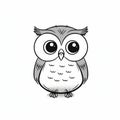 Minimalistic Cartoon Owl Drawing: Cute Eyed Owl In Gray And Black