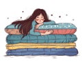 Minimalistic Cartoon Style: A Princess and a Pea Under a Pile of Mattresses AI Generated