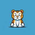 Minimalistic Cartoon Tiger Doodle On Blue Background