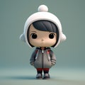 Minimalistic Chibi Girl 3d Model With Coat And Hat