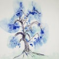 Minimalistic Chinese blue tree.