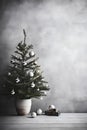 Minimalistic Christmas interior mockup - grey concrete wall and a Christmas tree